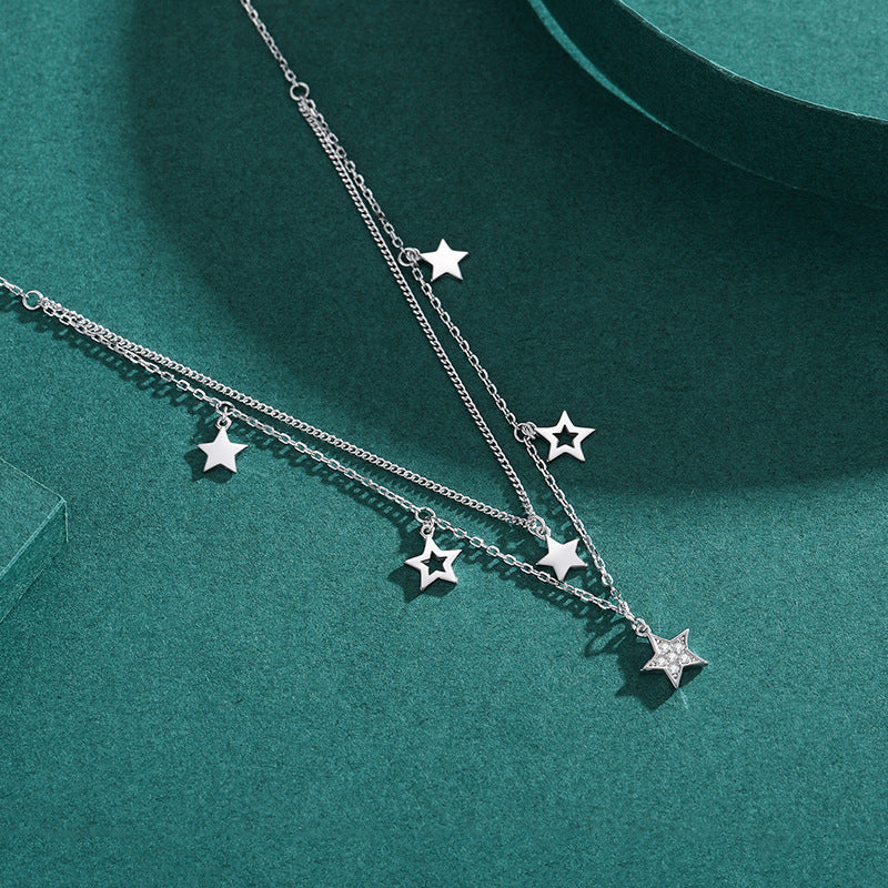 S925 Sterling Silver Double Circles Star Necklace