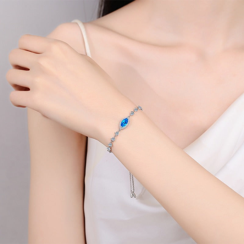 Bracelet télescopique réglable en argent 925, Simple, personnalité, œil de cheval bleu Royal, Moissanite