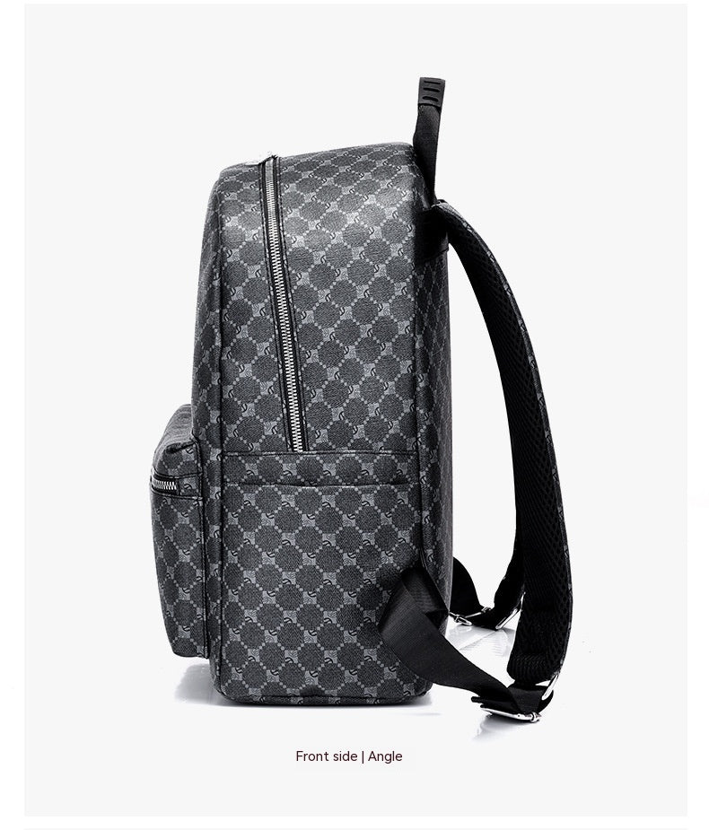 Mochila con estampado de cuero informal de negocios para hombres y mujeres Retro de gran capacidad europea y americana