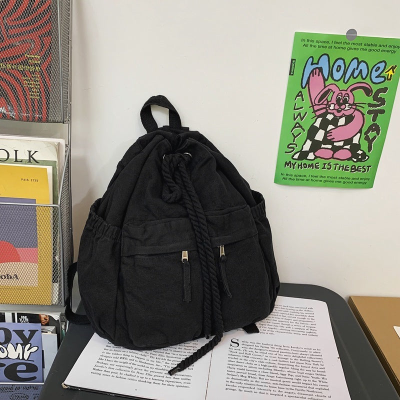 Sac à dos en toile avec cordon de serrage, sac de voyage Simple pour ordinateur de grande capacité