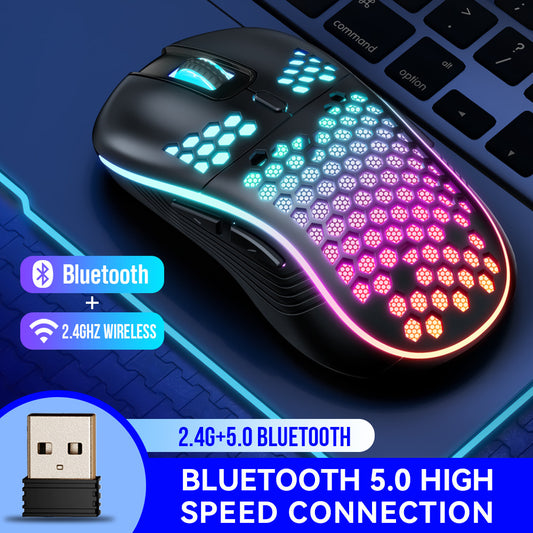 SA-1 double mode coque en nid d'abeille rvb sans fil Bluetooth souris de jeu d'ordinateur