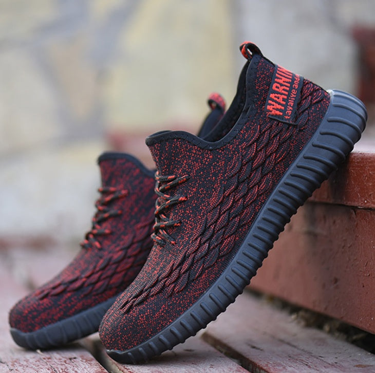 Zapatos de seguro laboral transpirables de verano de malla tejida con mosca para hombres