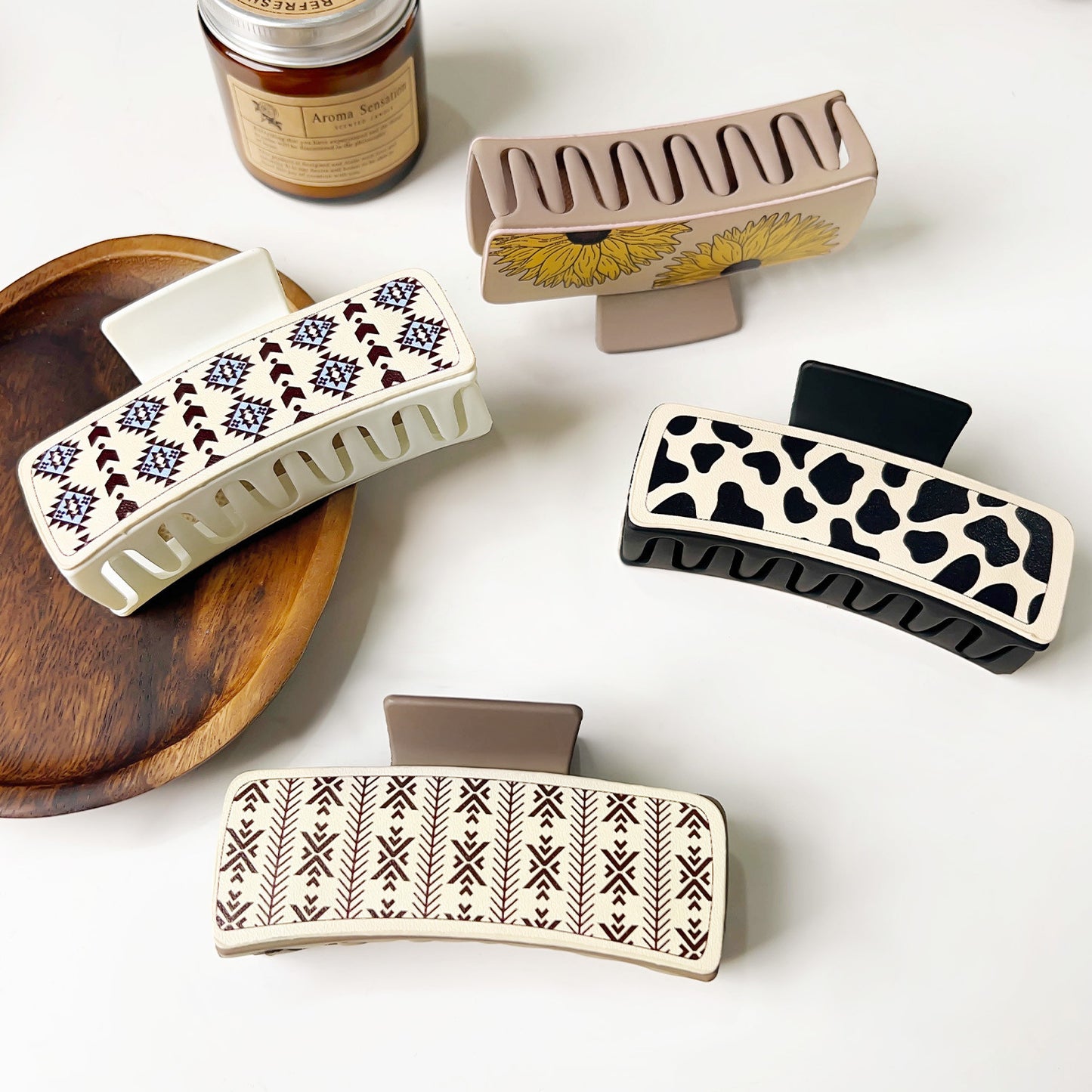 Western Denim Style Fashion Retro Printed Pu Barrettes