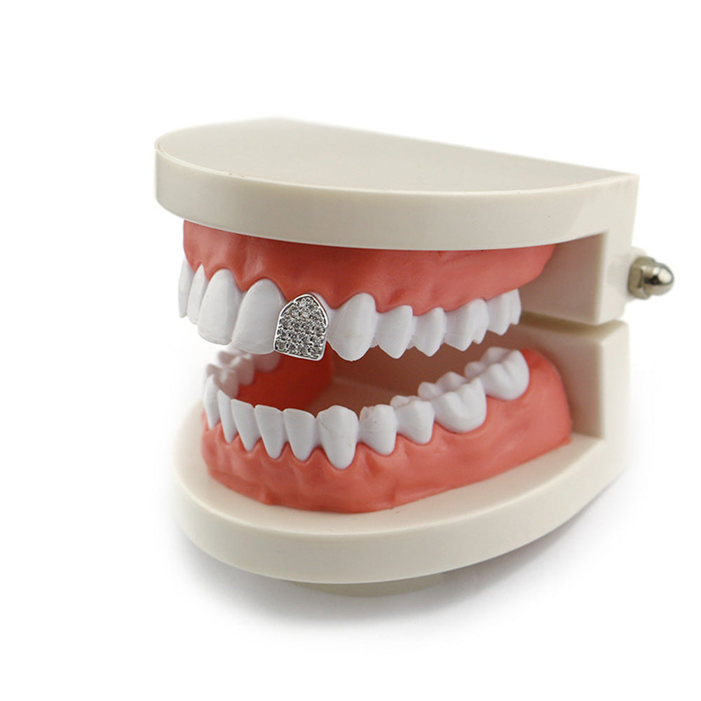 Zócalo de diente de Hip Hop con microincrustaciones de circonio 4A, chapado en oro de 18 quilates