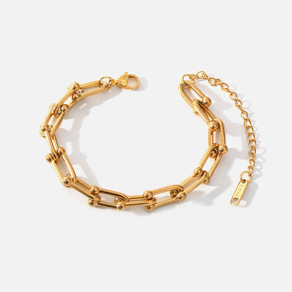 Metal Chain Personality Single Layer 18K Furnace Real Gold Plating Stainless Steel Bracelet