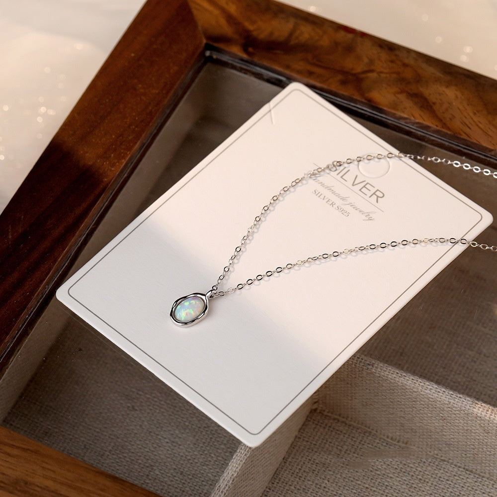 Collier en argent Sterling S925 avec pierre d'opale synthétique, Simple, assorti avec tout, pour femmes