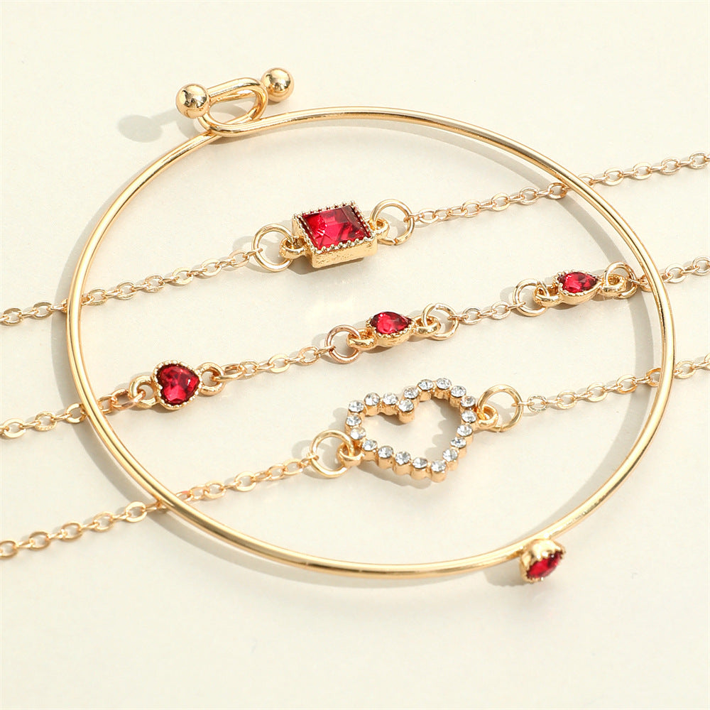 Bracelet de pierres précieuses carrées de luxe léger pour femme, entièrement bijou, cœur aimant, cœur de pêche