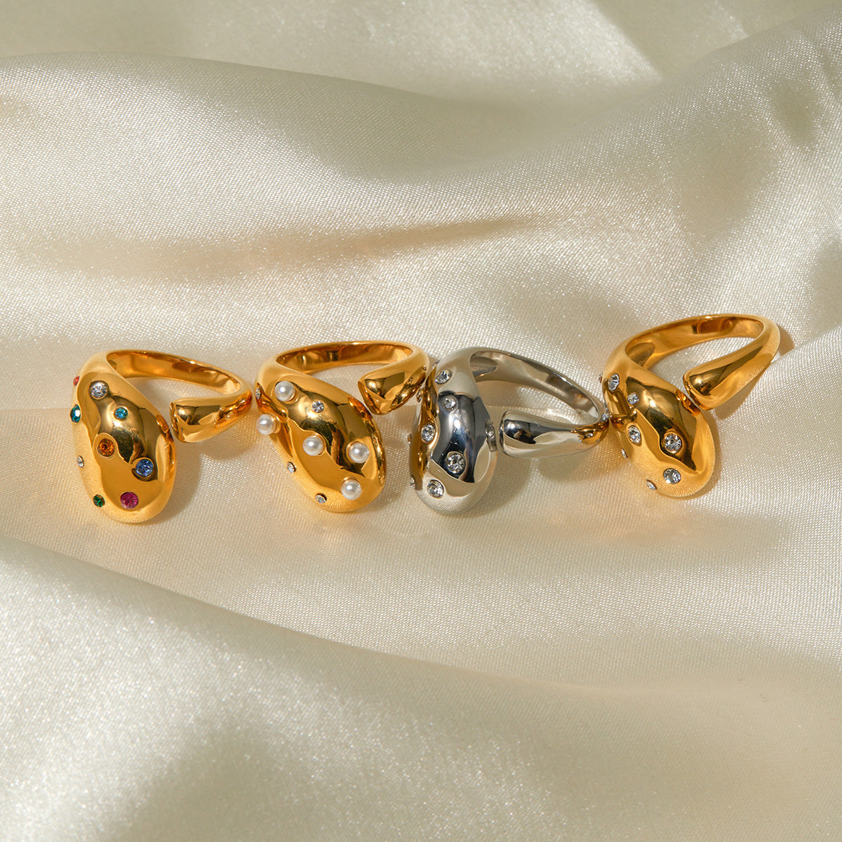 18K Gold Stainless Steel Inlaid Color Diamond Ring
