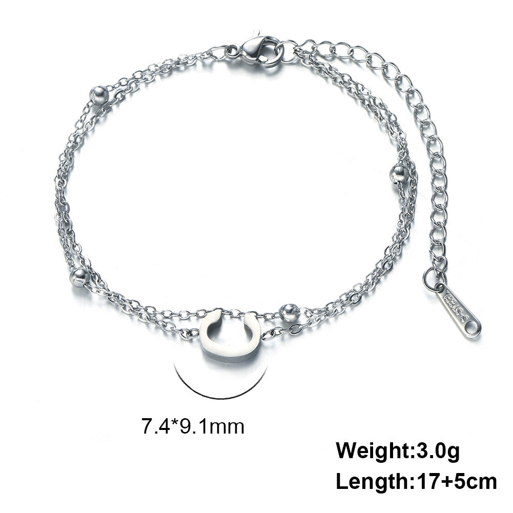 Cut Titanium Steel Double-layer Chain 26 Letters Pendant Bracelet