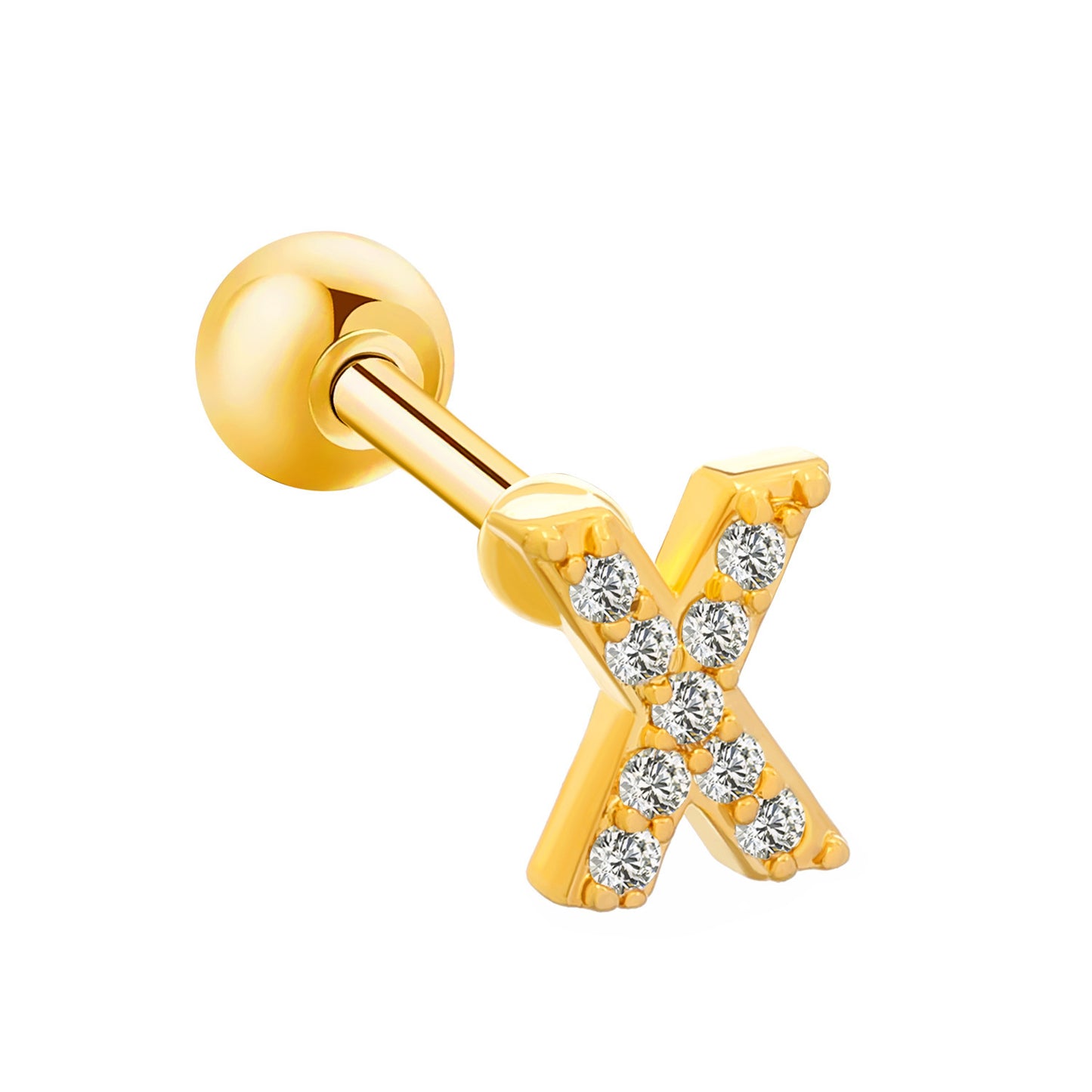 Inlaid Zircon 26 English Letters Ear Bone Stud Retro Personality Alloy Letter Thread Stud Earrings Ear Piercing