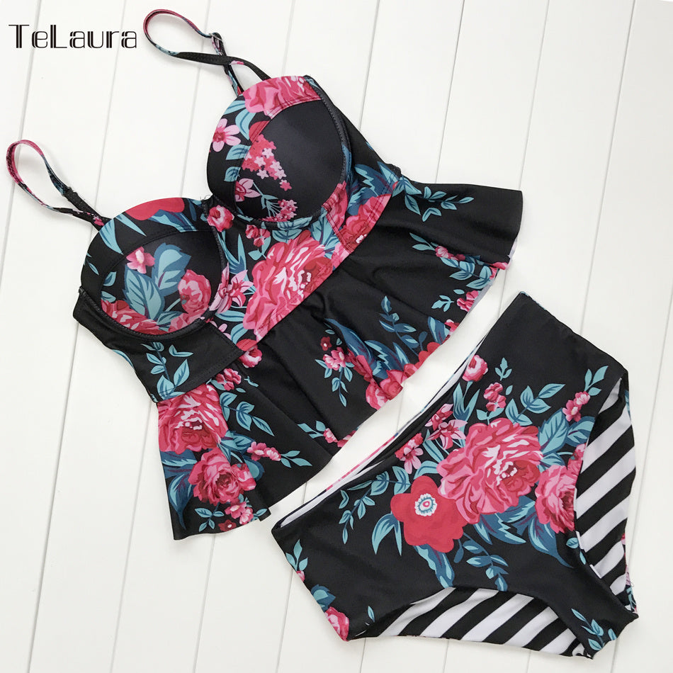 Bikini Sexy, traje de baño para mujer, traje de baño Push Up, traje de baño de cintura alta, Bikini Floral, Bikinis de dos piezas, Tankini, ropa de playa