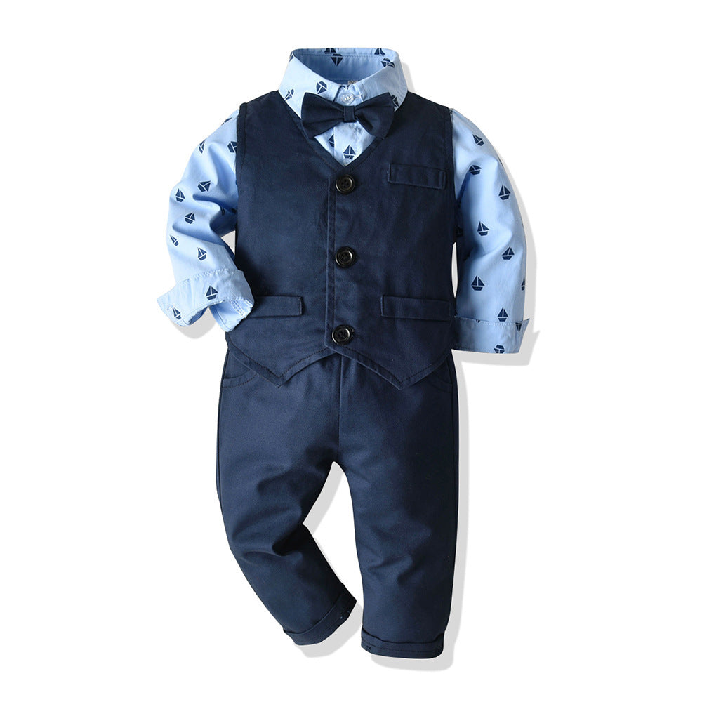 Ensemble haut et haut pour garçons, vêtements pour hommes, chemise à manches longues avec nœud papillon, gilet et pantalon, costume 3 pièces, ensemble de vêtements décontractés pour enfants garçons