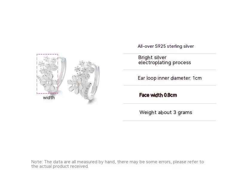 S925 Sterling Silver Artistic Pearl Stitching Snowflake Inlaid Zircon Trendy Earrings