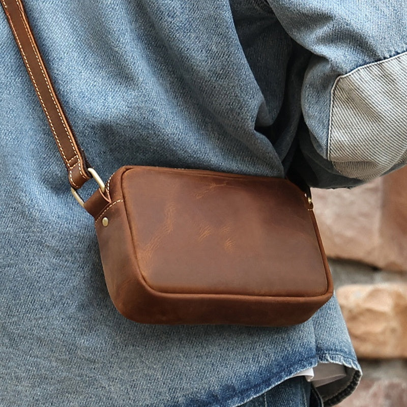 Bolso de hombro de piel de vaca para hombre, bandolera de nicho de gama alta, Retro, de cuero genuino