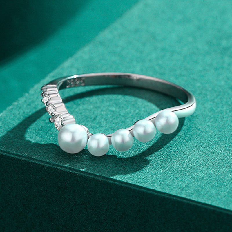 S925 Sterling Silver Ring Women's Korean-style Ins Light Luxury High-grade Pearl