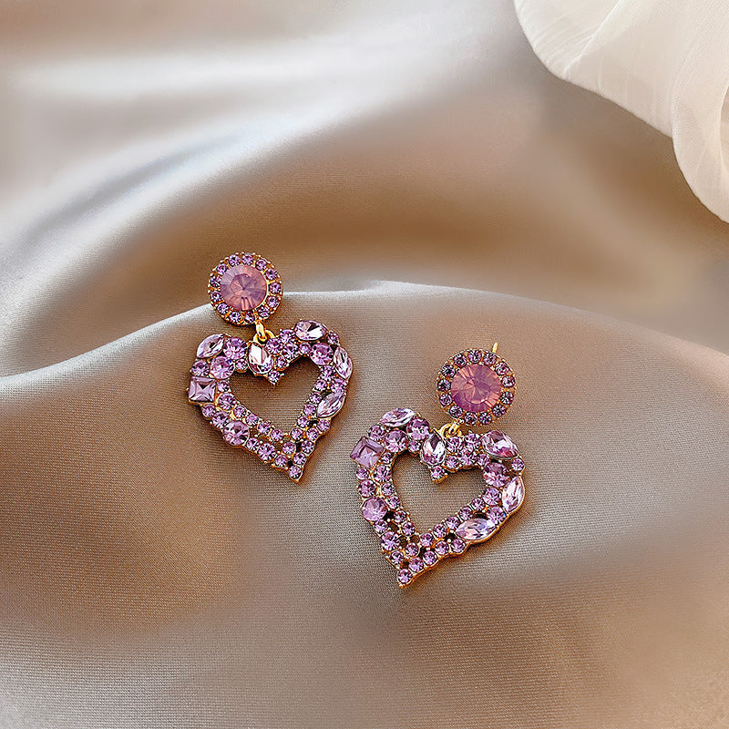 Premium Purple Crystal Earrings Graceful Online Influencer Retro Hong Kong Style