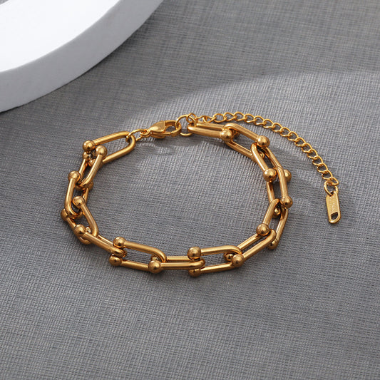 Metal Chain Personality Single Layer 18K Furnace Real Gold Plating Stainless Steel Bracelet
