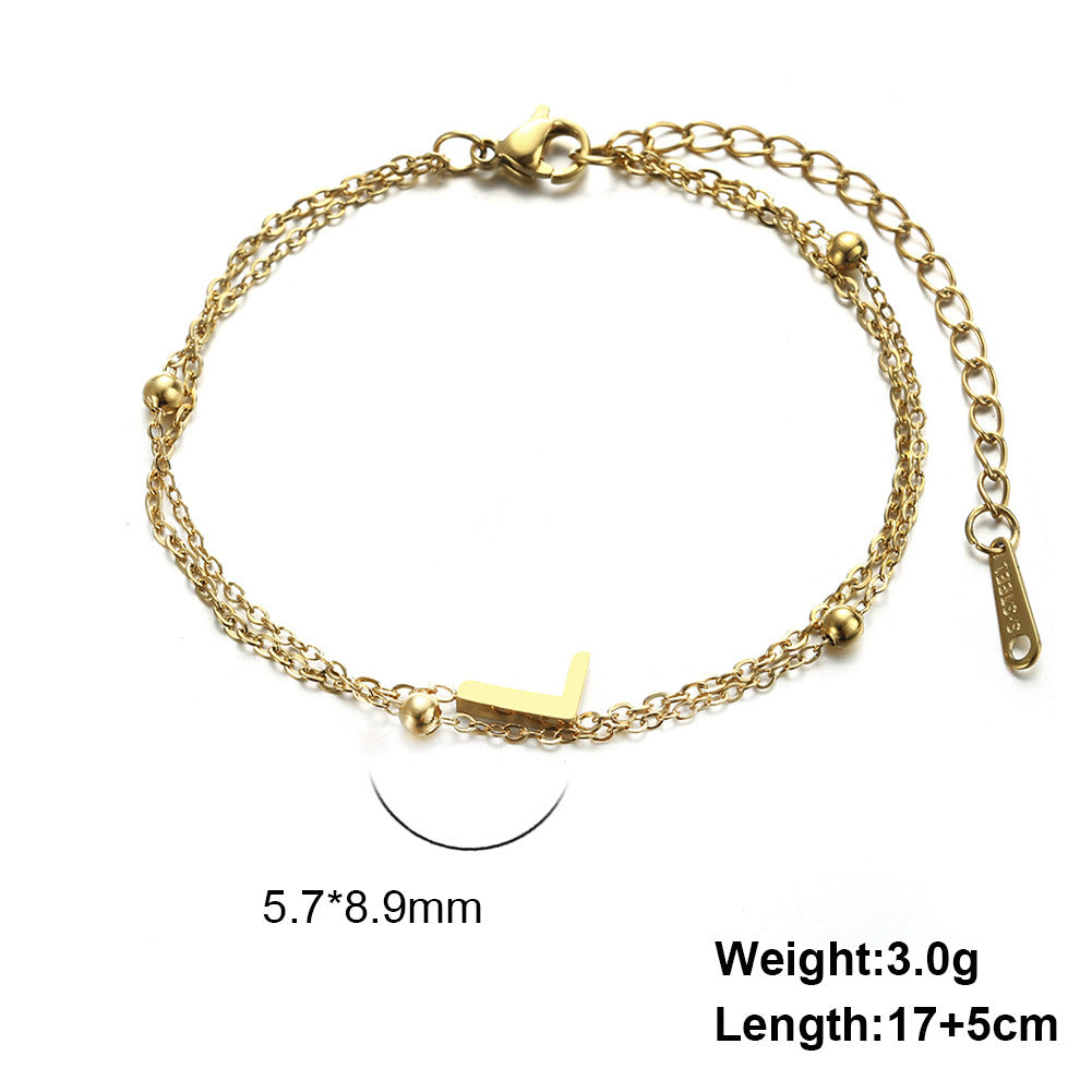 Cut Titanium Steel Double-layer Chain 26 Letters Pendant Bracelet