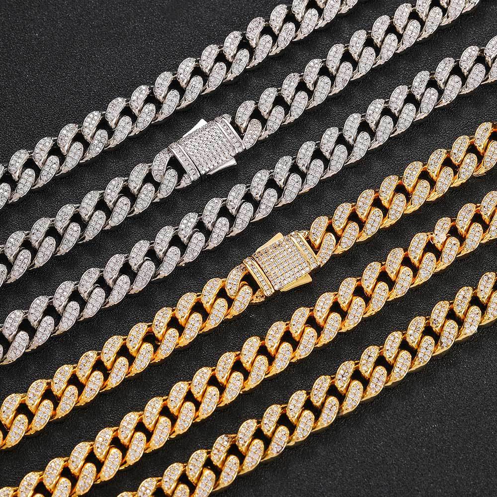 Collier et Bracelet en Zircon à Double rangée, ornement Hip Hop européen, attache à ressort de 12mm
