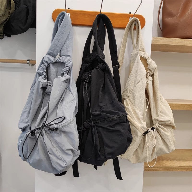 Cartable d'étudiant de grande capacité en toile de Nylon plissée polyvalente décontractée
