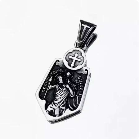 Collier rétro avec pendentif en acier et titane, bouclier croisé