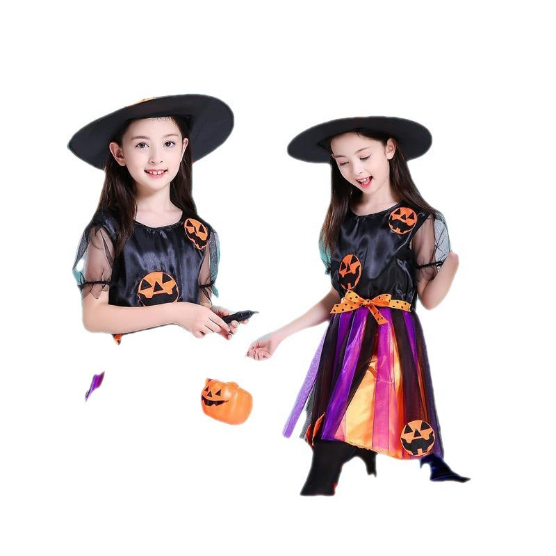 Disfraz de Halloween para niños, disfraz de Halloween para niños, falda de bruja, sombrero, bola de Cosplay, calabaza