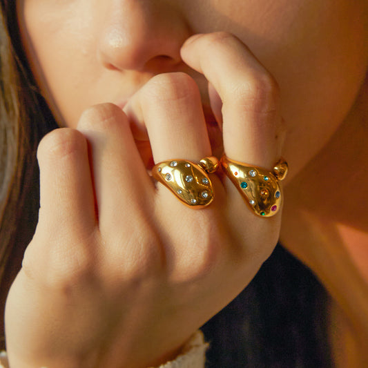 18K Gold Stainless Steel Inlaid Color Diamond Ring