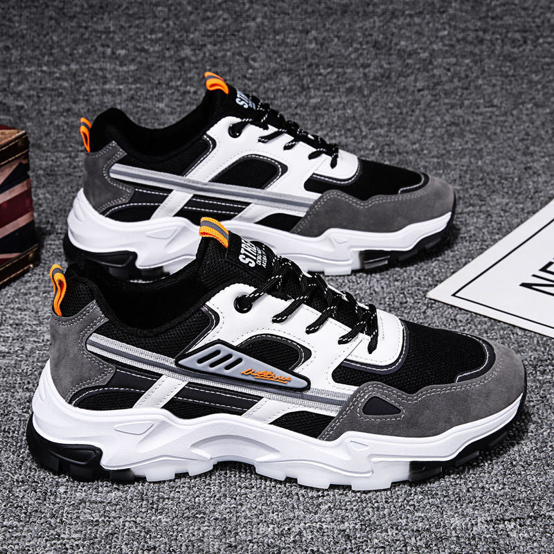 Baskets à lacets noires et blanches pour hommes, chaussures d'extérieur en maille respirantes, légères, de course, de sport