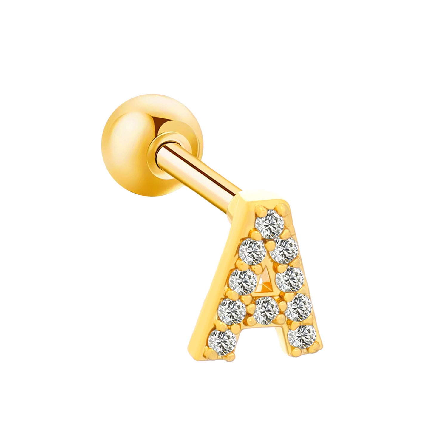 Inlaid Zircon 26 English Letters Ear Bone Stud Retro Personality Alloy Letter Thread Stud Earrings Ear Piercing