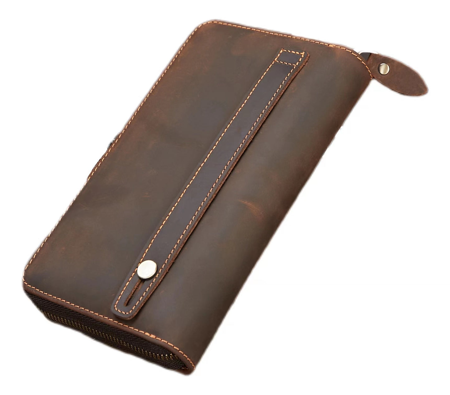 Nuevo Cartera de cuero Retro multifuncional con cremallera para hombre,