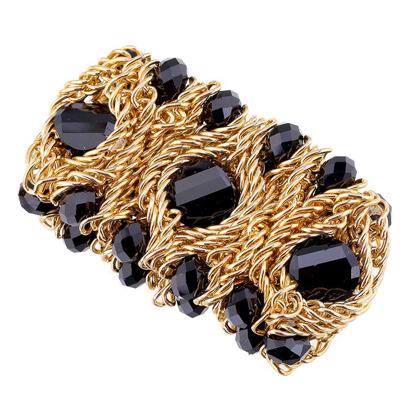 Bracelet en verre de cristal de pierre précieuse tissé à la main en aluminium avec fermeture éclair