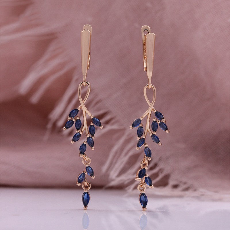 Sapphire Blue Zircon Leaf Earrings