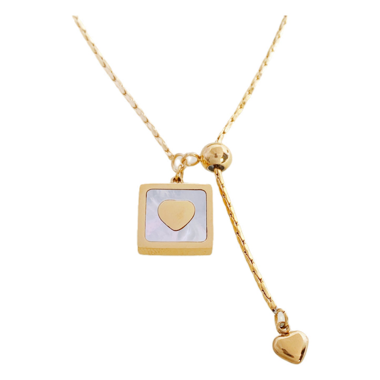 Cadena de clavícula con borla y diseño de collar de acero de titanio y amor de concha blanca de lujo ligero