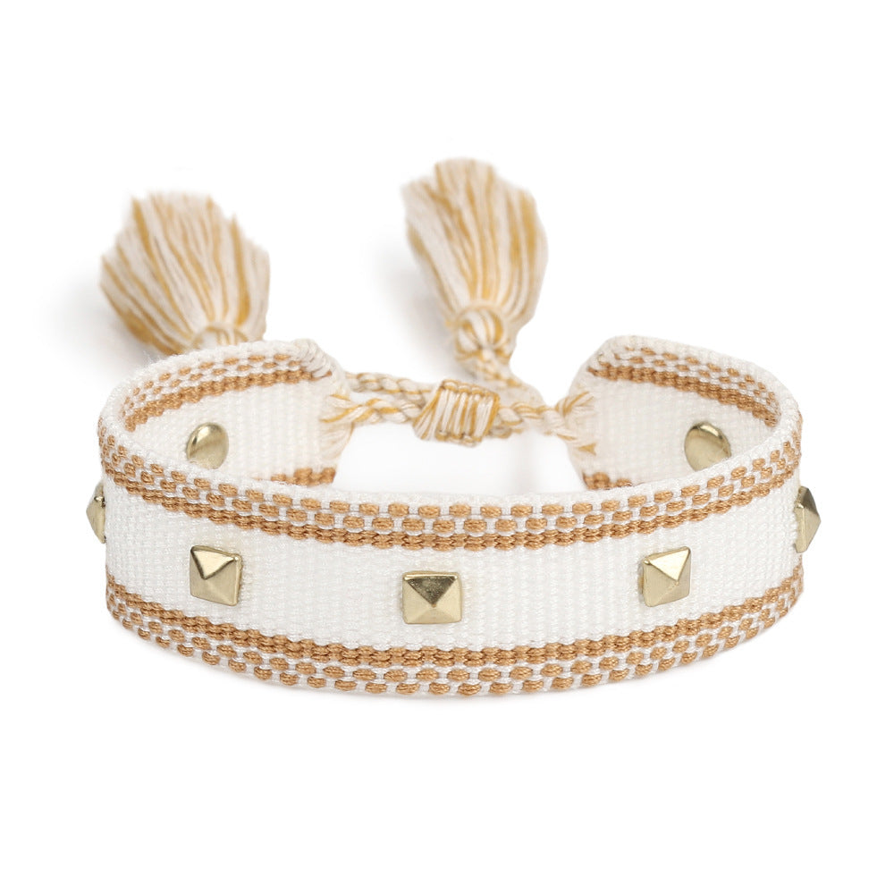 XINGX Square Rivet Braided Tassel Bracelet
