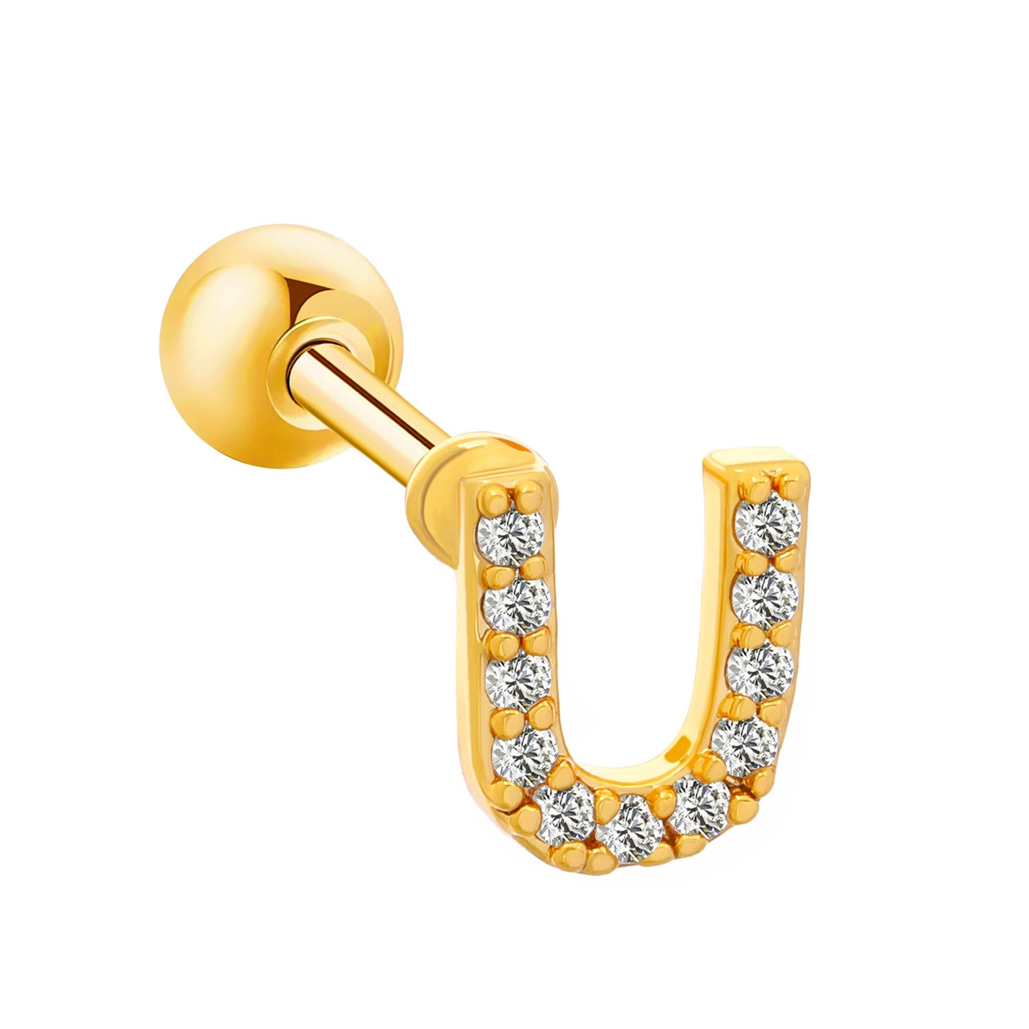 Inlaid Zircon 26 English Letters Ear Bone Stud Retro Personality Alloy Letter Thread Stud Earrings Ear Piercing