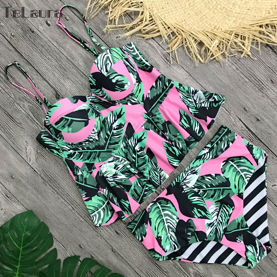 Bikini Sexy, traje de baño para mujer, traje de baño Push Up, traje de baño de cintura alta, Bikini Floral, Bikinis de dos piezas, Tankini, ropa de playa
