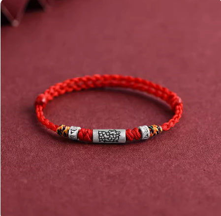 Bracelet corde rouge douze zodiaque en argent pur