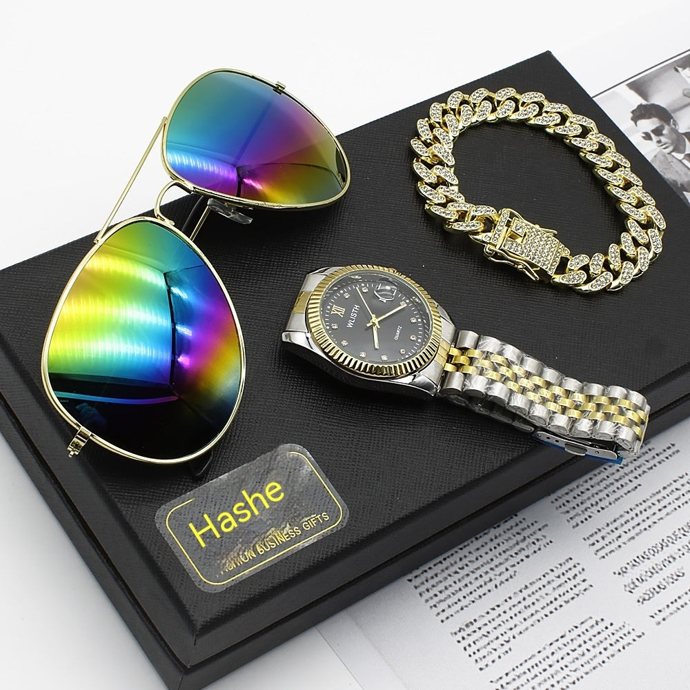 Montre-bracelet lunettes nouvelle montre pour hommes affaires commerce extérieur lunettes de soleil montre boîte-cadeau costume