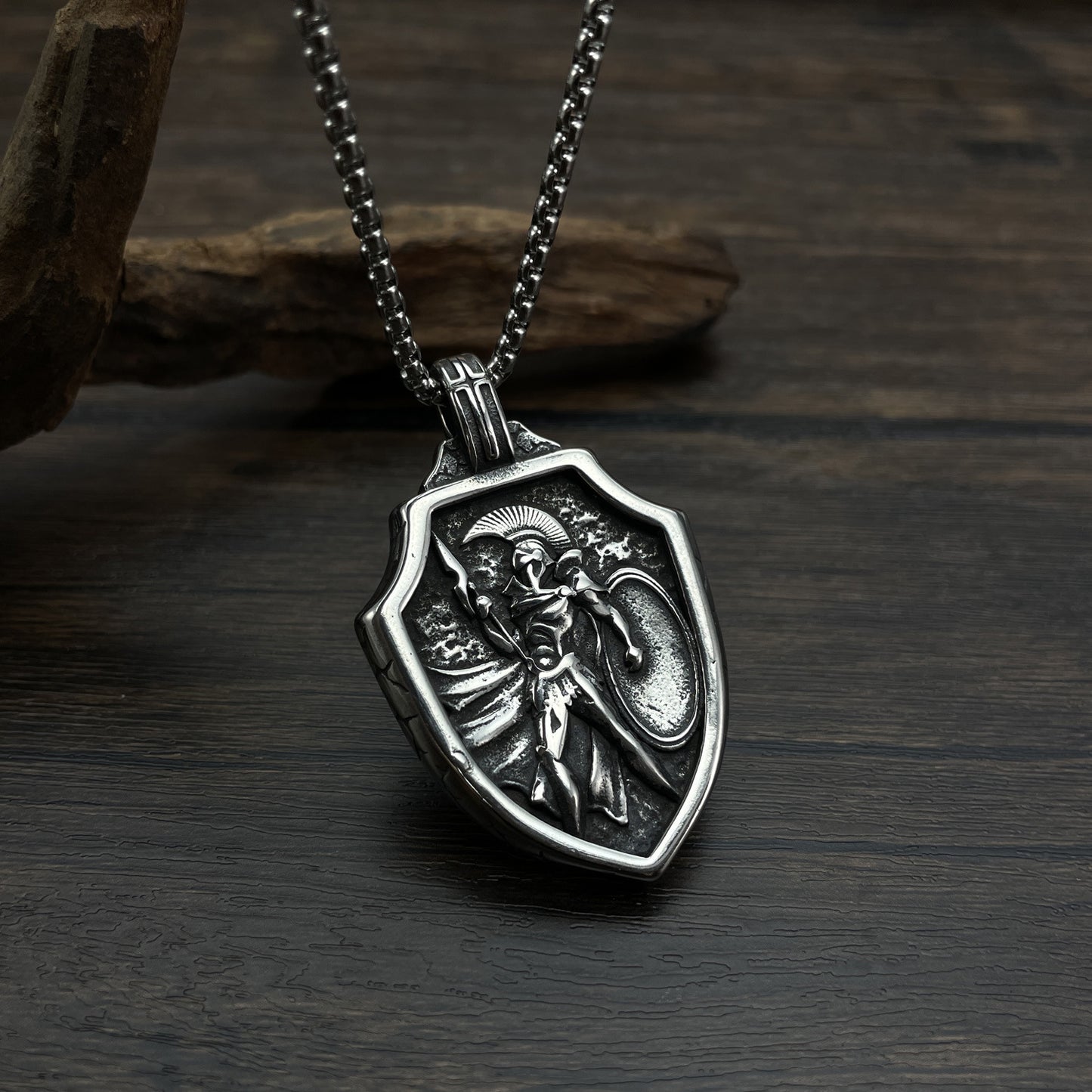 OP Retro Design Warrior Shield Titanium Steel Pendant Necklace