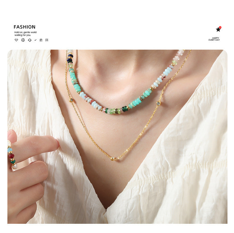 Titanium Steel Gold Plated Diamond Inlaid Clavicle Chain Women's Necklace