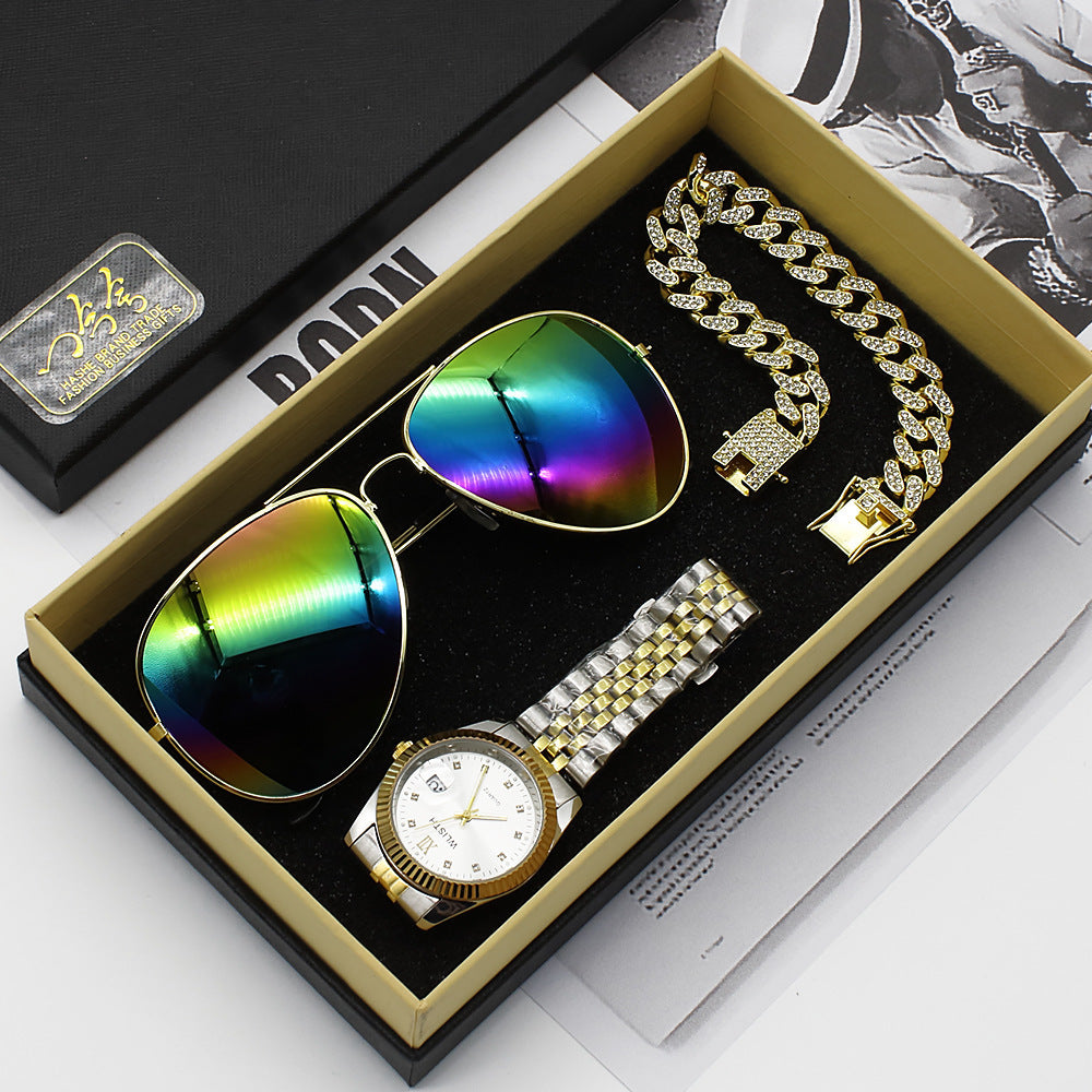 Montre-bracelet lunettes nouvelle montre pour hommes affaires commerce extérieur lunettes de soleil montre boîte-cadeau costume