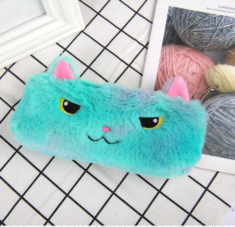 Trousse à crayons en peluche chat couleur Laser, sac de papeterie pour étudiant