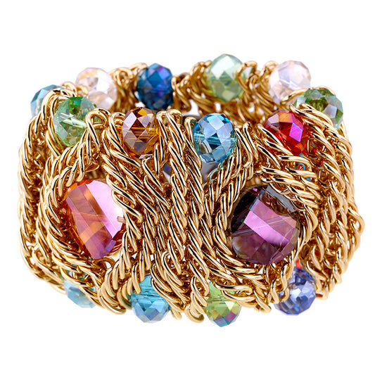 Bracelet en verre de cristal de pierre précieuse tissé à la main en aluminium avec fermeture éclair