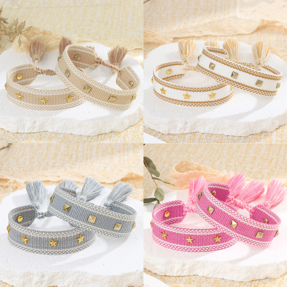 XINGX Square Rivet Braided Tassel Bracelet