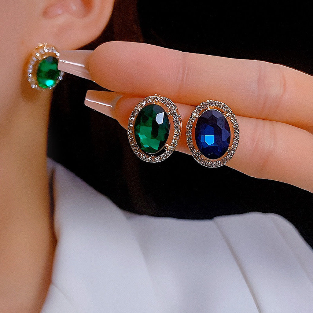 925 Silver Needle Water Diamond Retro Style Earrings