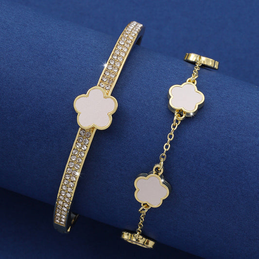 Bracelet porte-bonheur à cinq pétales de fleurs, deux pièces, à cinq feuilles, pour femmes