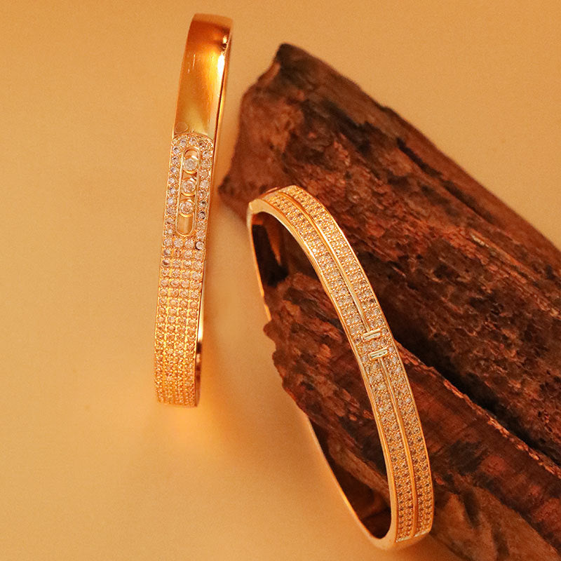 Pulsera De Circonio Con Incrustaciones Chapada En Oro Manos De Personalidad Simple