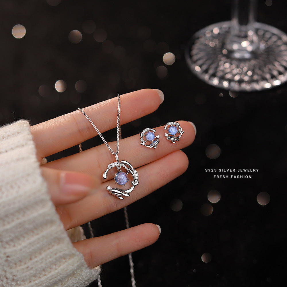 Collier en argent Sterling S925 avec pierre de verre, comme une baleine dans la mer, 5, pour femmes