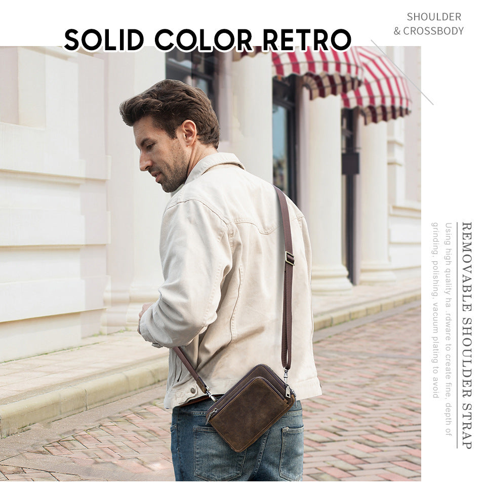 Bolso bandolera pequeño de piel de vaca de primera capa para hombre, informal, Retro, Crazy Horse, con un hombro, para teléfono
