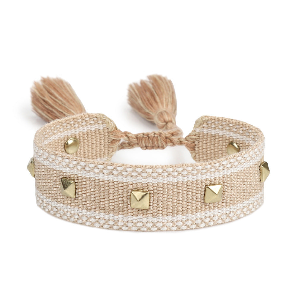 XINGX Square Rivet Braided Tassel Bracelet
